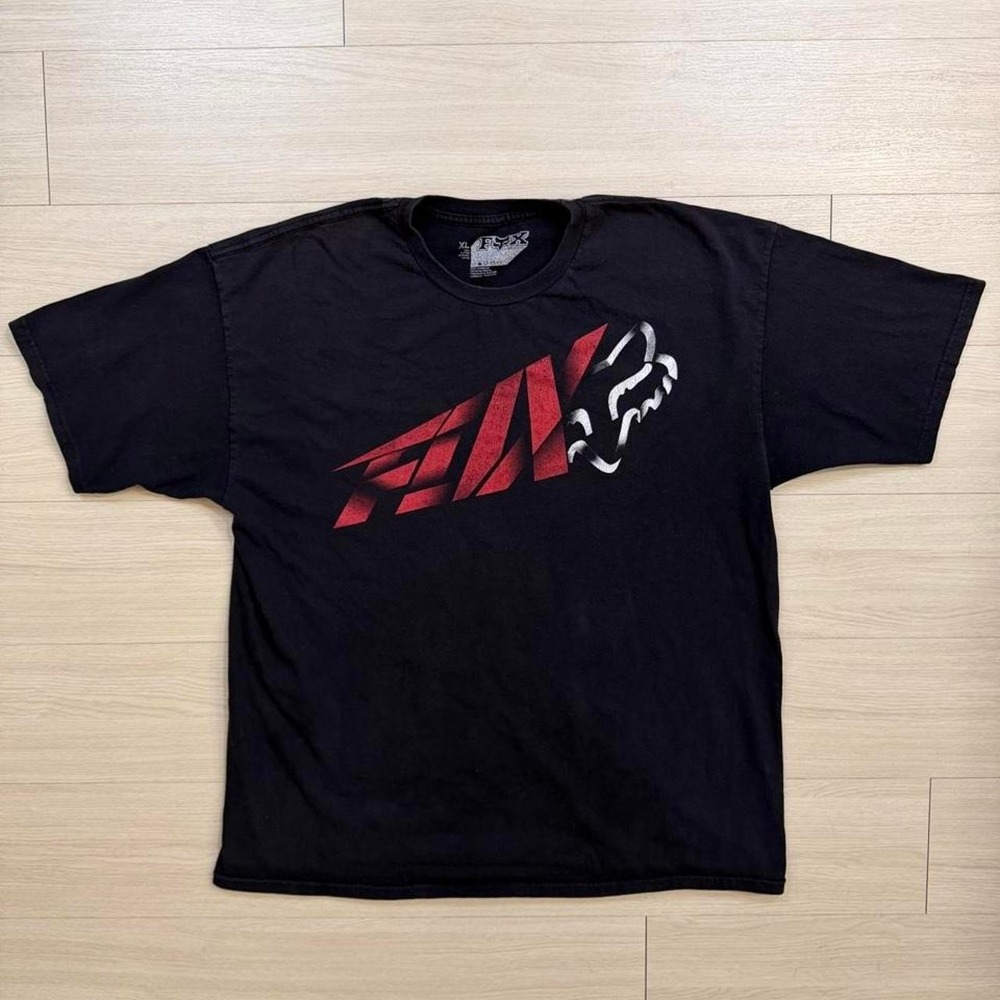 Y2K Fox Red Graphic Black Short Sleeve Shirt Mens Size XL Motocross